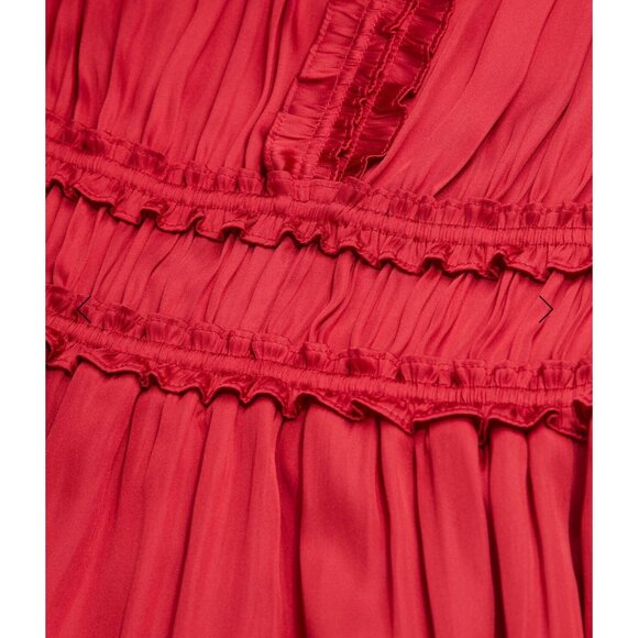 The Kooples Red Long Sleeve Mini Dress Elastic‎ Waist Ruffled Viscose Sz US 8 - Picture 14 of 15